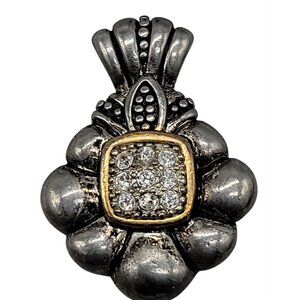 High End Gothic Elegance Diamante Pendant Silver & Gold Tone Center Clear Stones